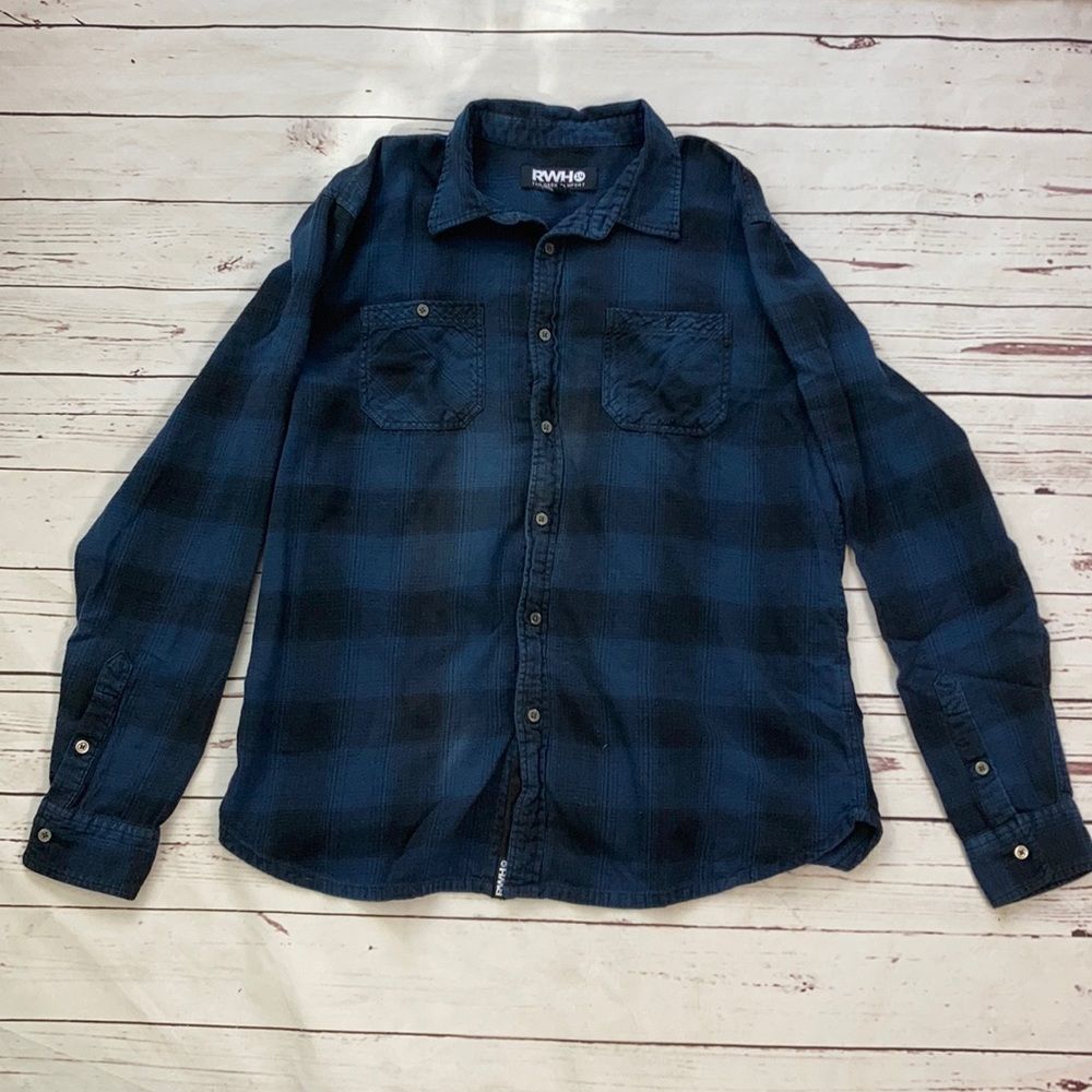 RWH 14 Blue and Black Plaid Flannel Size XL